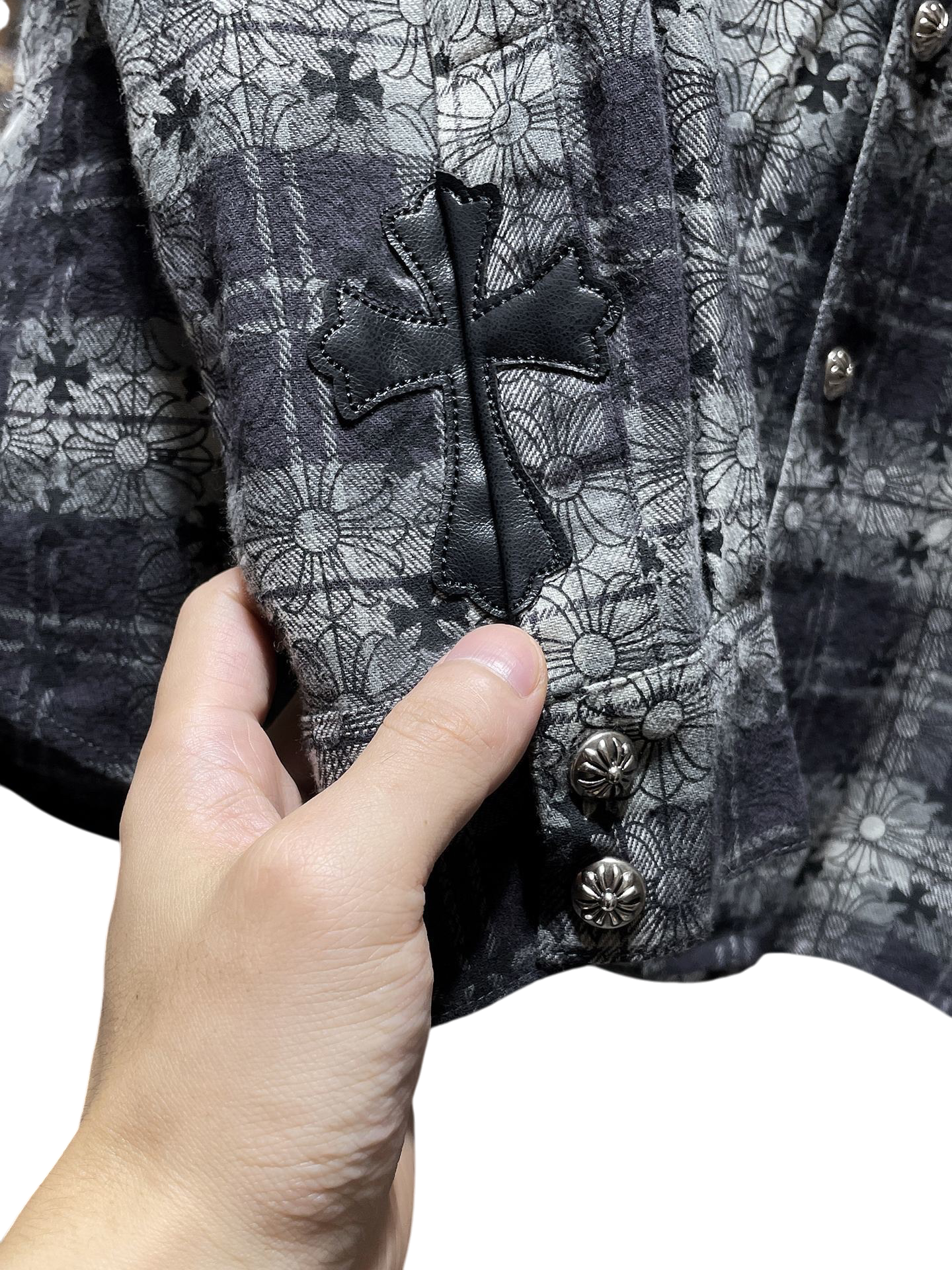 Gothic Cross Plaid Button-Up Shirt