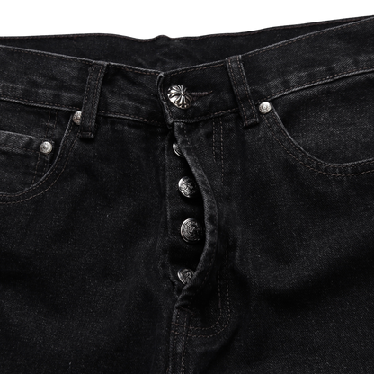 Leopard Cross Patch Denim Jeans – Black