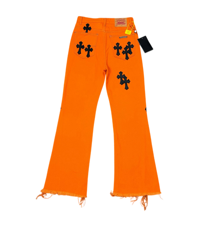 Cross Patch Flared Denim Jeans – Orange