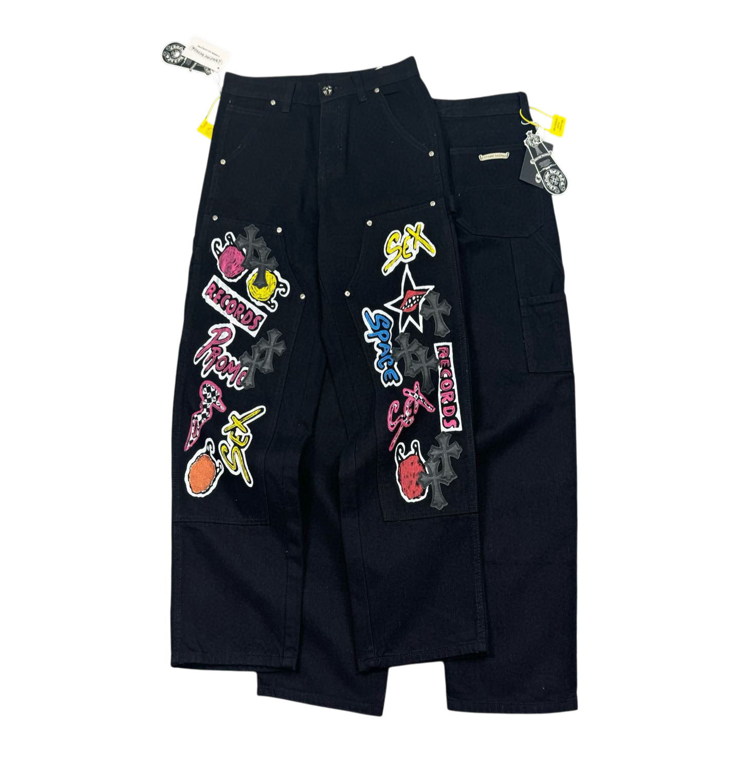 Graphic Patch Denim Pants – Black
