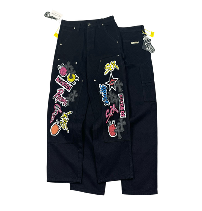 Graphic Patch Denim Pants – Black