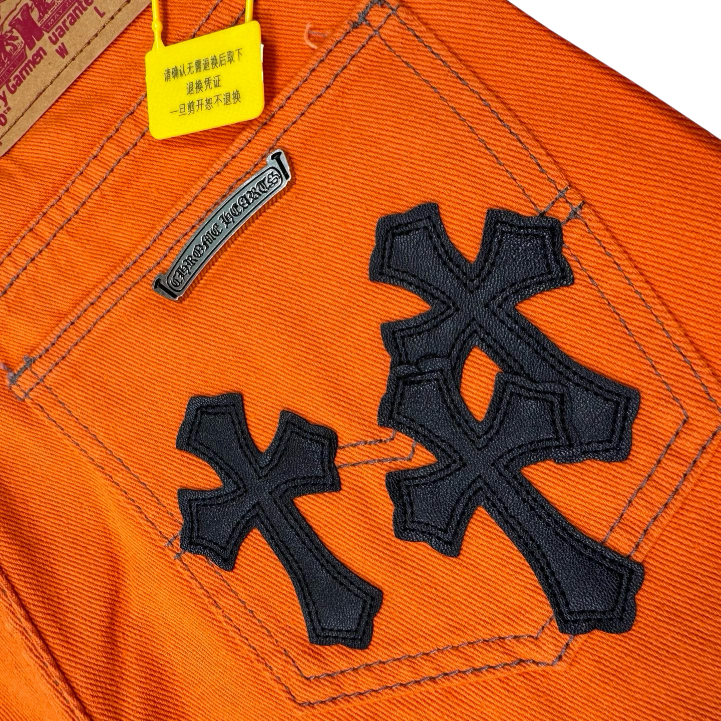 Cross Patch Flared Denim Jeans – Orange