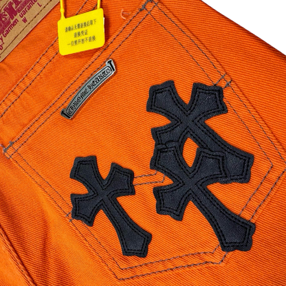 Cross Patch Flared Denim Jeans – Orange