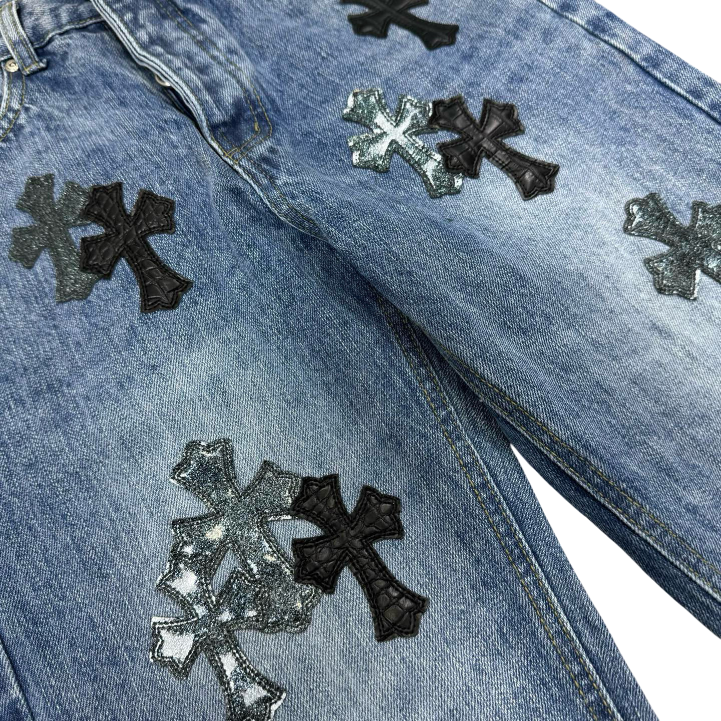 Cross Patch Denim Jeans – Light Wash Blue Straight Fit