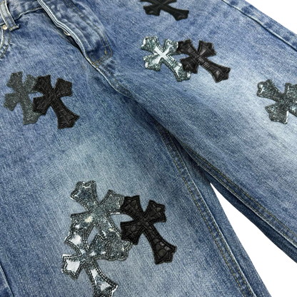 Cross Patch Denim Jeans – Light Wash Blue Straight Fit