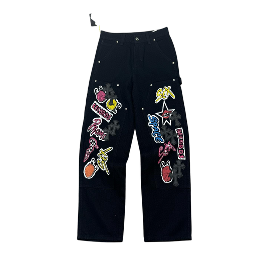 Graphic Patch Denim Pants – Black