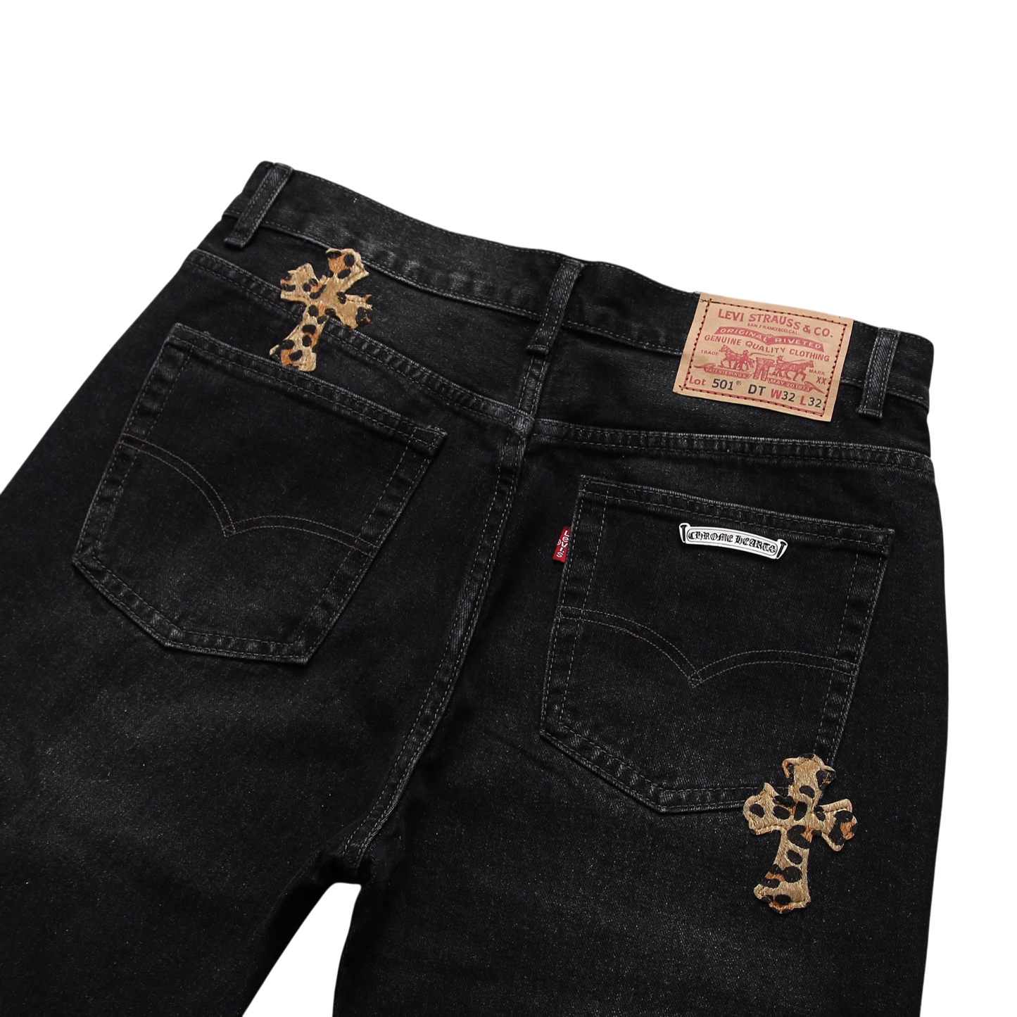 Leopard Cross Patch Denim Jeans – Black