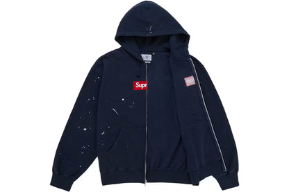 Supreme x MM6 Maison Margiela Box Logo Zip-Up Hooded Sweatshirt — Navy Blue