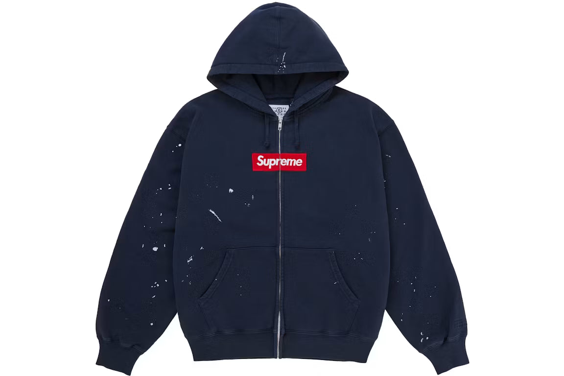 Supreme x MM6 Maison Margiela Box Logo Zip-Up Hooded Sweatshirt — Navy Blue