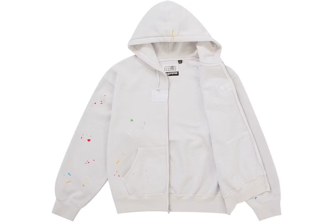 Supreme x MM6 Maison Margiela Box Logo Zip-Up Hooded Sweatshirt — White