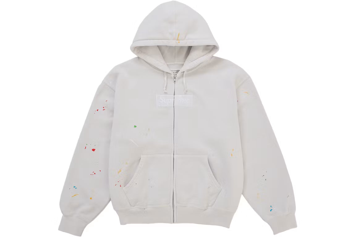 Supreme x MM6 Maison Margiela Box Logo Zip-Up Hooded Sweatshirt — White