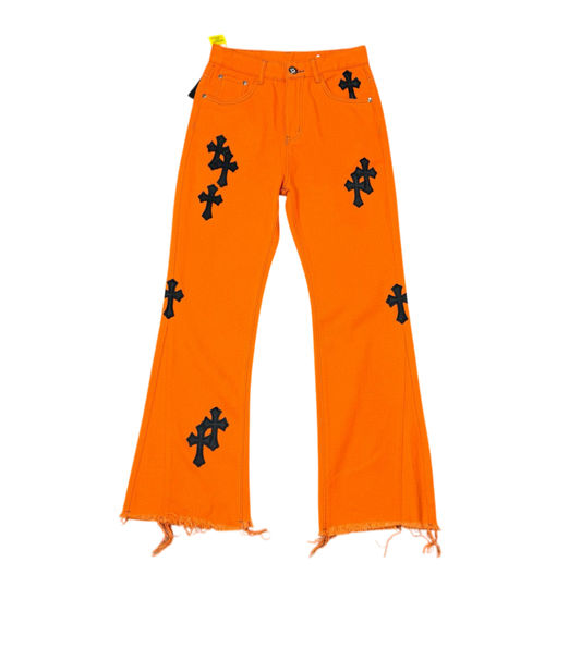 Cross Patch Flared Denim Jeans – Orange