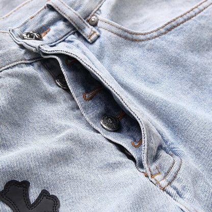 Cross Patch Denim Shorts – Light Wash