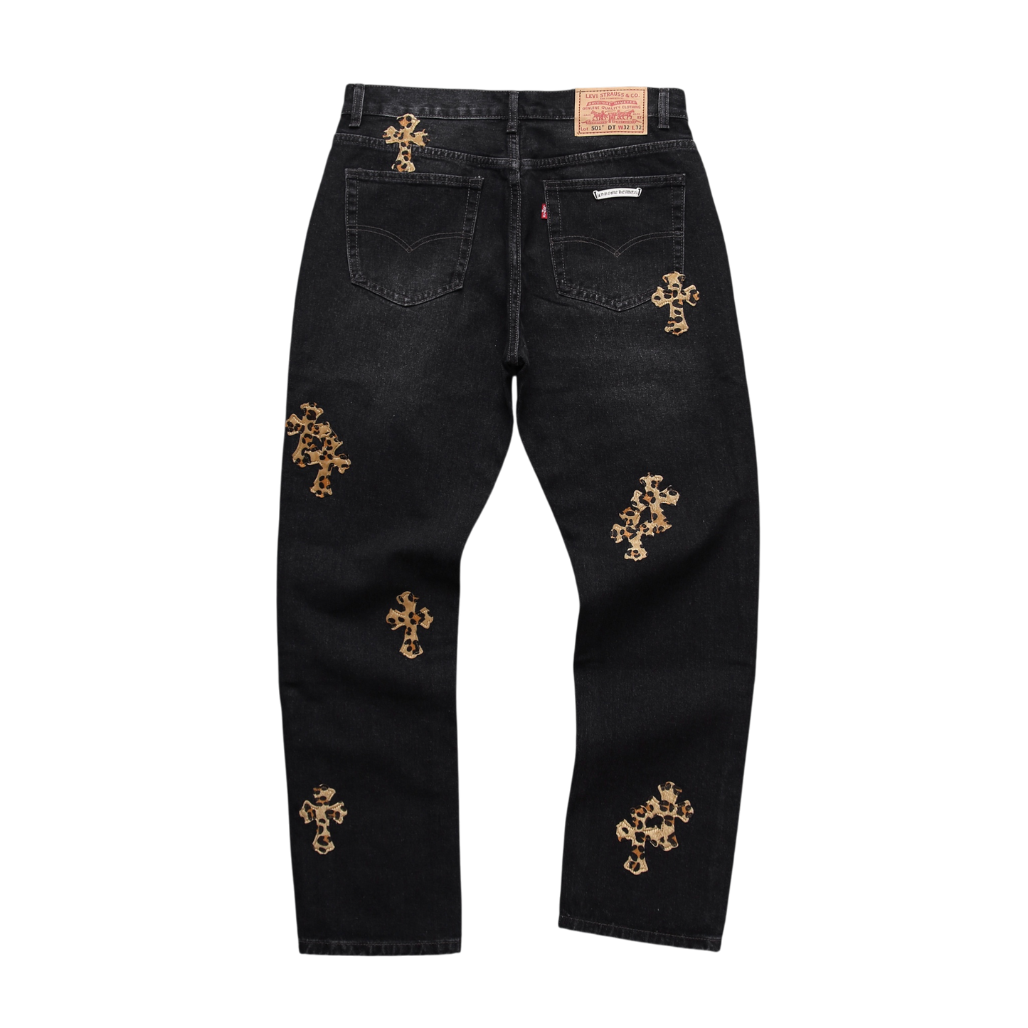 Leopard Cross Patch Denim Jeans – Black