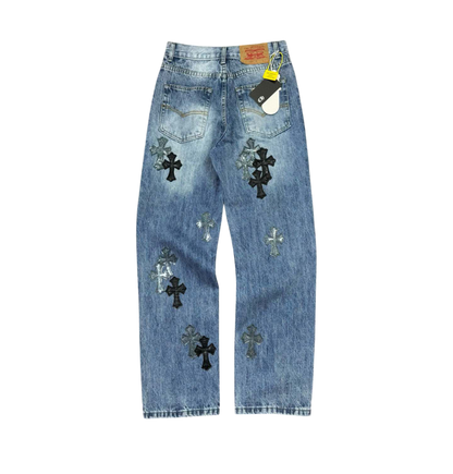 Cross Patch Denim Jeans – Light Wash Blue Straight Fit