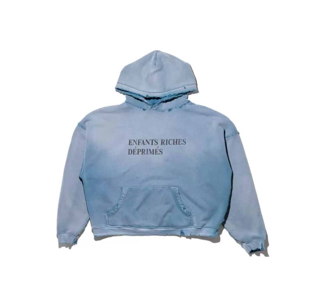 Enfants Riches Déprimés (ERD) Distressed Logo Hoodie — Washed Blue