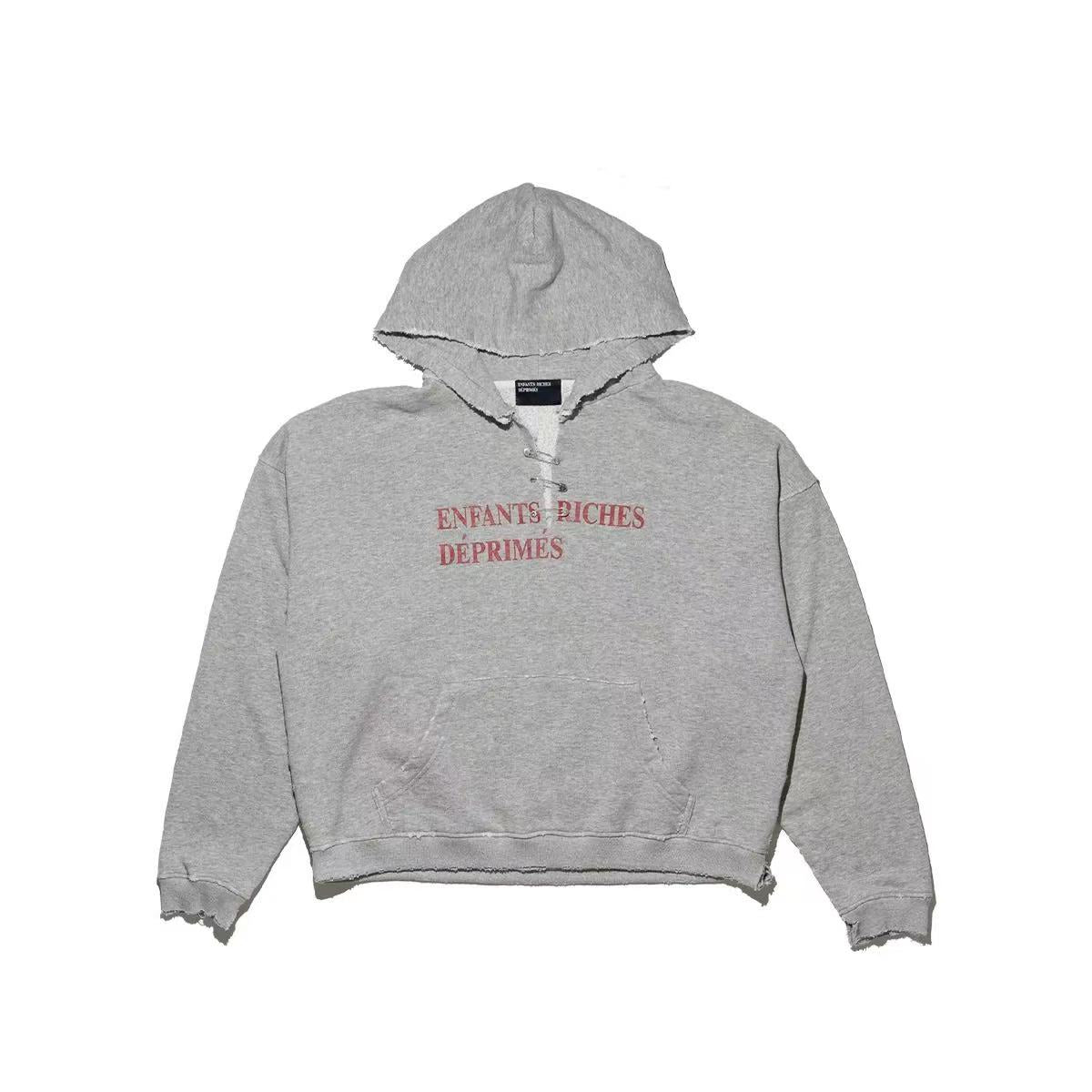 Enfants Riches Déprimés (ERD) Pin Hoodie – Heather Grey Distressed Logo Hoodie