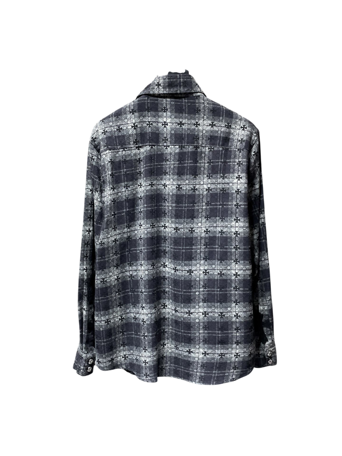Gothic Cross Plaid Button-Up Shirt