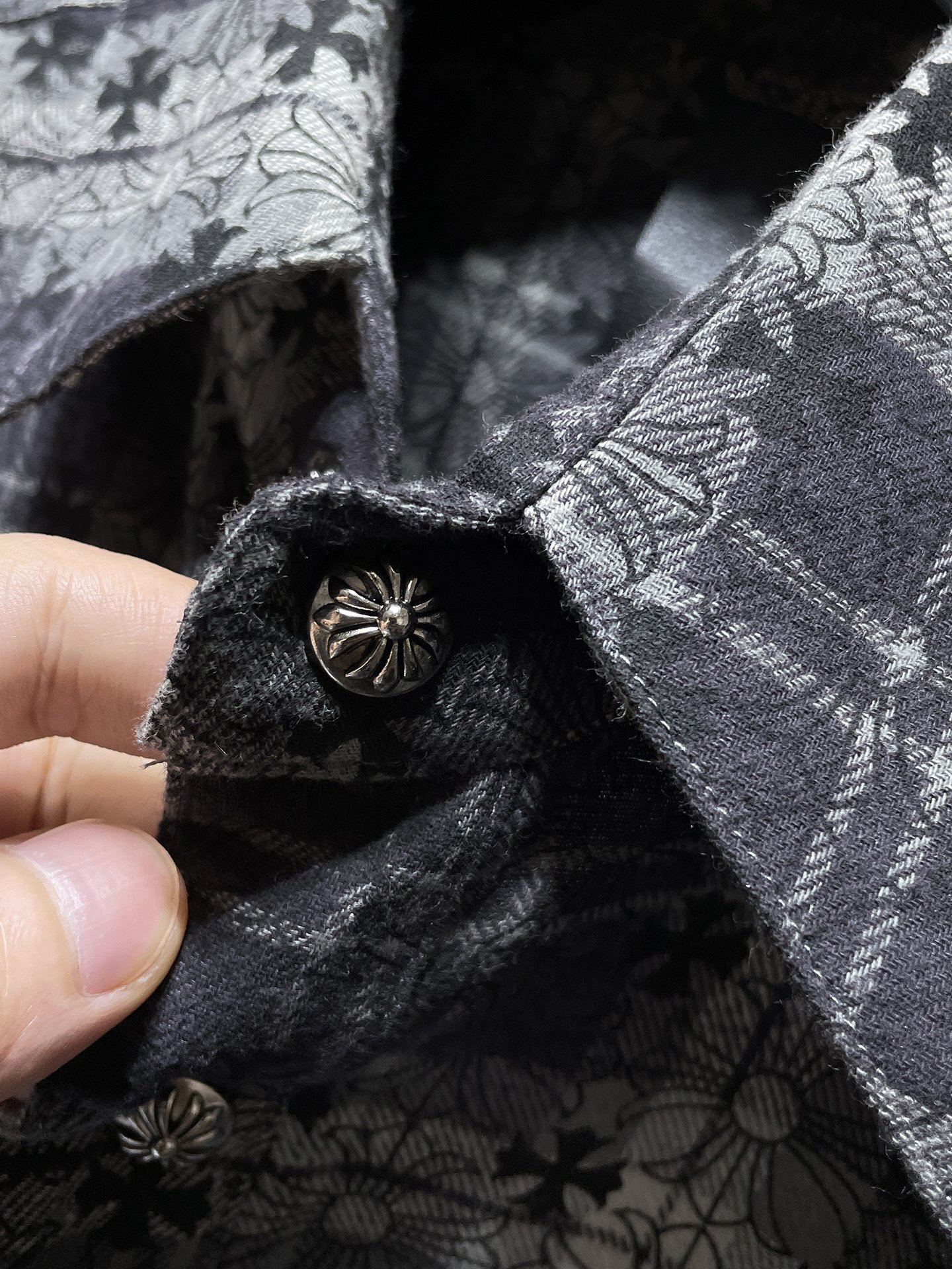 Gothic Cross Plaid Button-Up Shirt