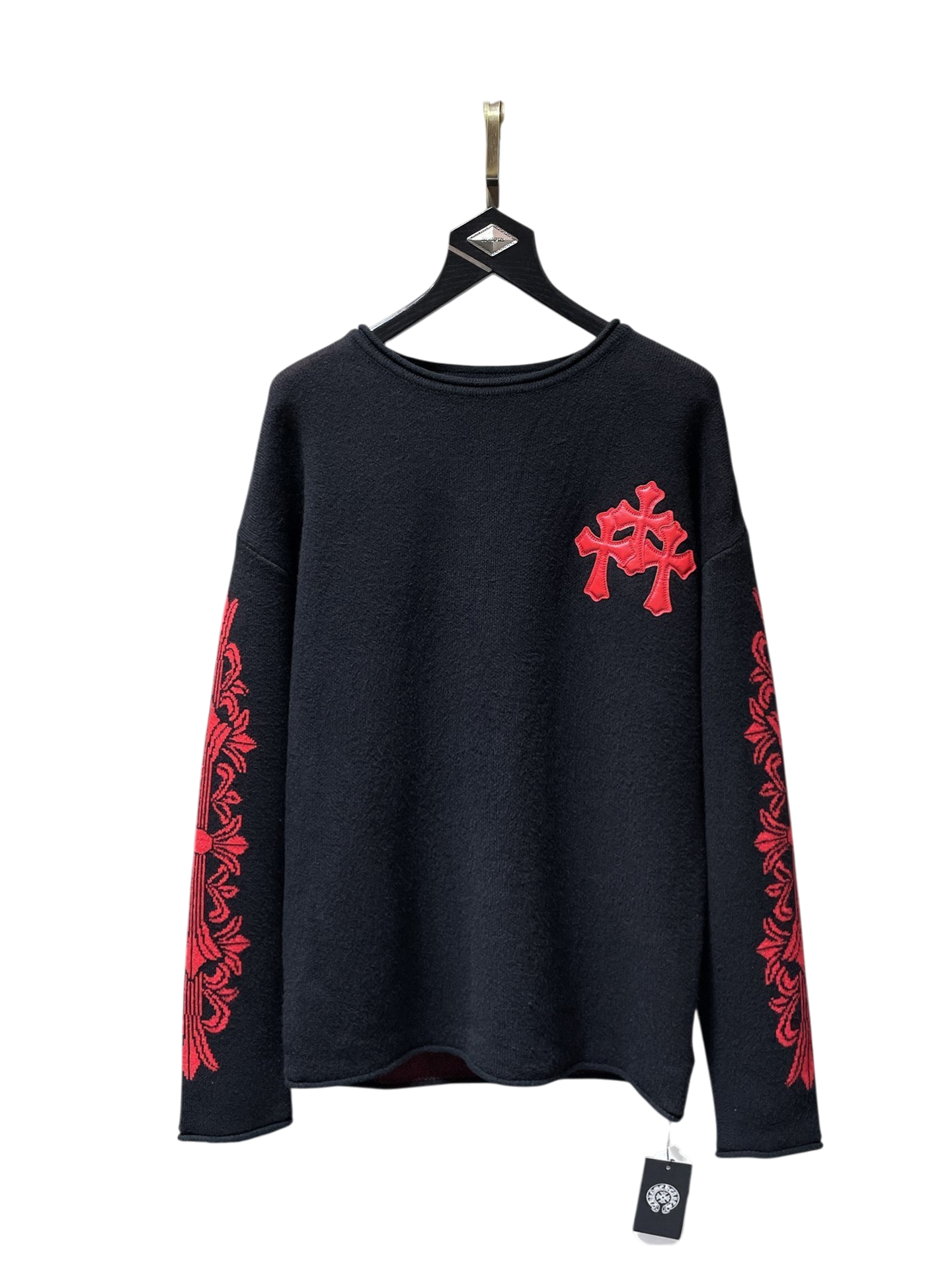 Chrome Hearts Cross Patch Knit Sweater – Black / Red Gothic Sleeve