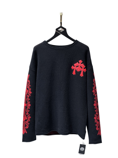 Chrome Hearts Cross Patch Knit Sweater – Black / Red Gothic Sleeve