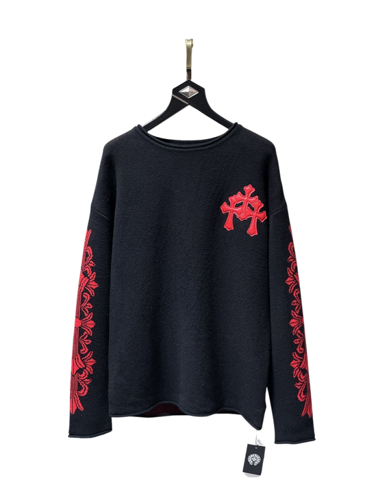 Chrome Hearts Cross Patch Knit Sweater – Black / Red Gothic Sleeve