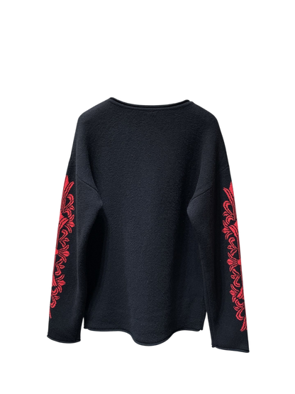 Chrome Hearts Cross Patch Knit Sweater – Black / Red Gothic Sleeve