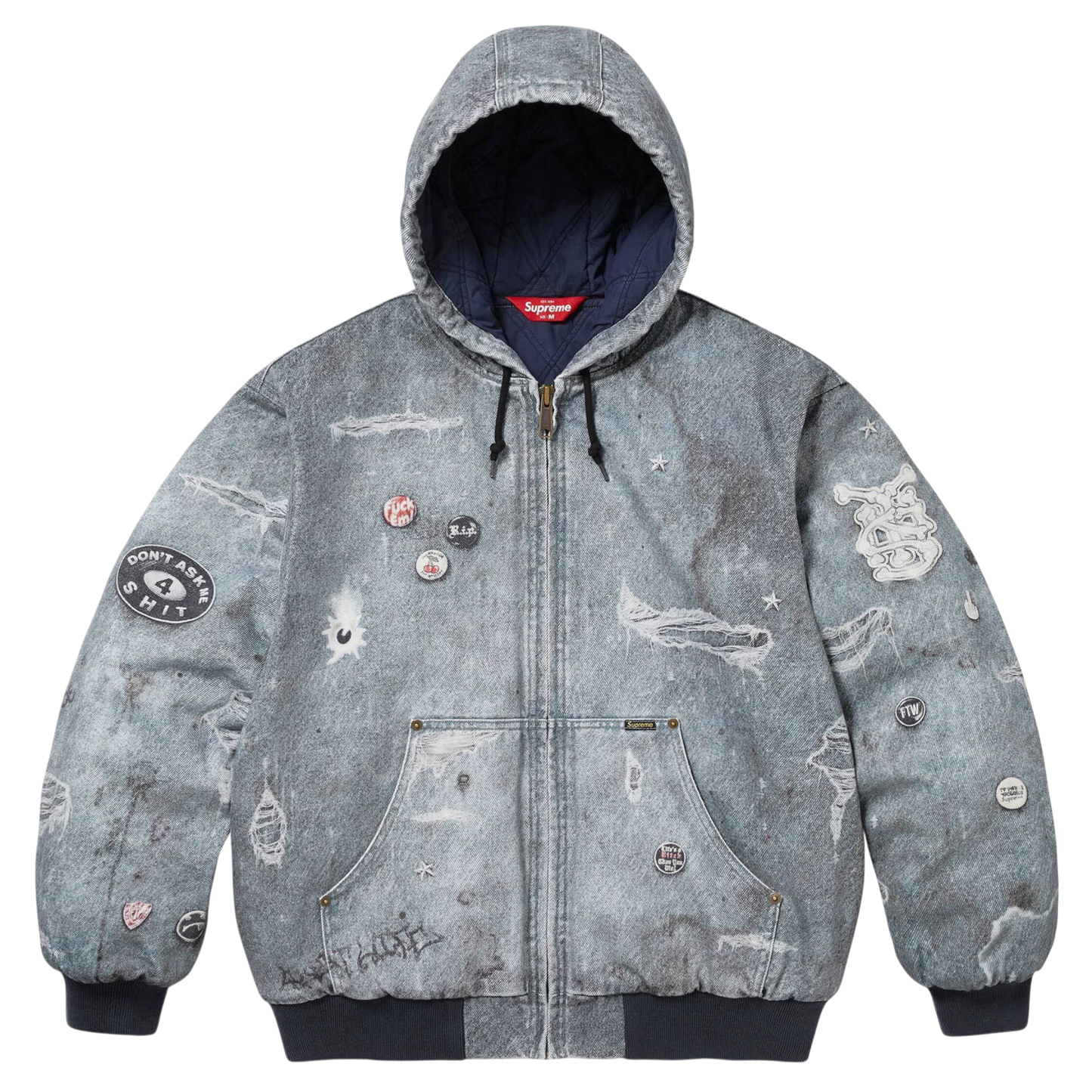Supreme Distressed Denim Hooded Jacket – Washed Blue