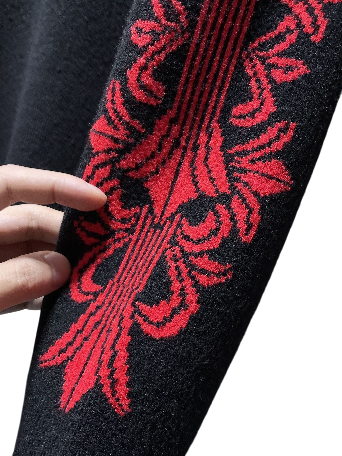 Chrome Hearts Cross Patch Knit Sweater – Black / Red Gothic Sleeve