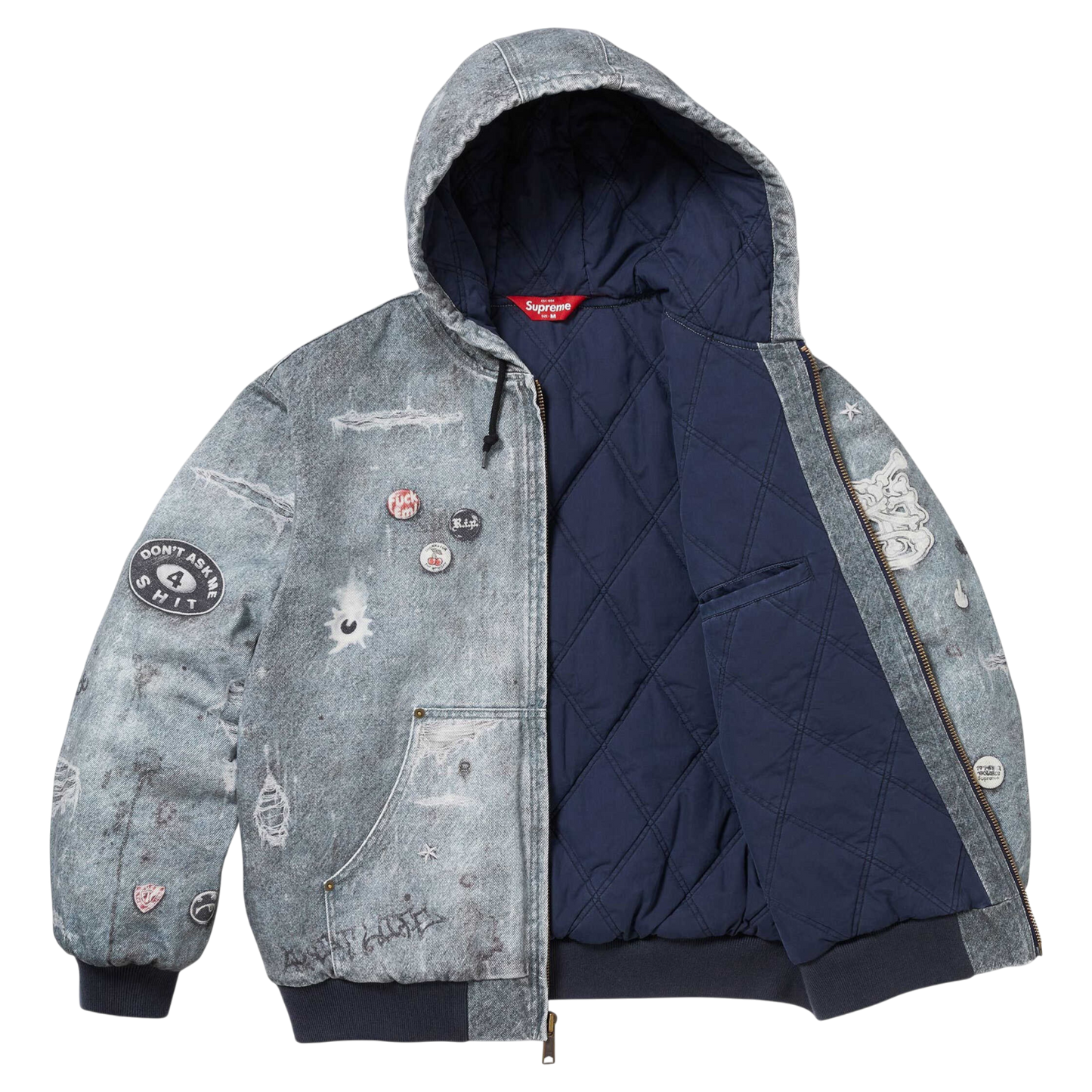 Supreme Distressed Denim Hooded Jacket – Washed Blue