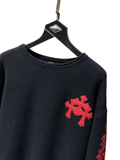 Chrome Hearts Cross Patch Knit Sweater – Black / Red Gothic Sleeve