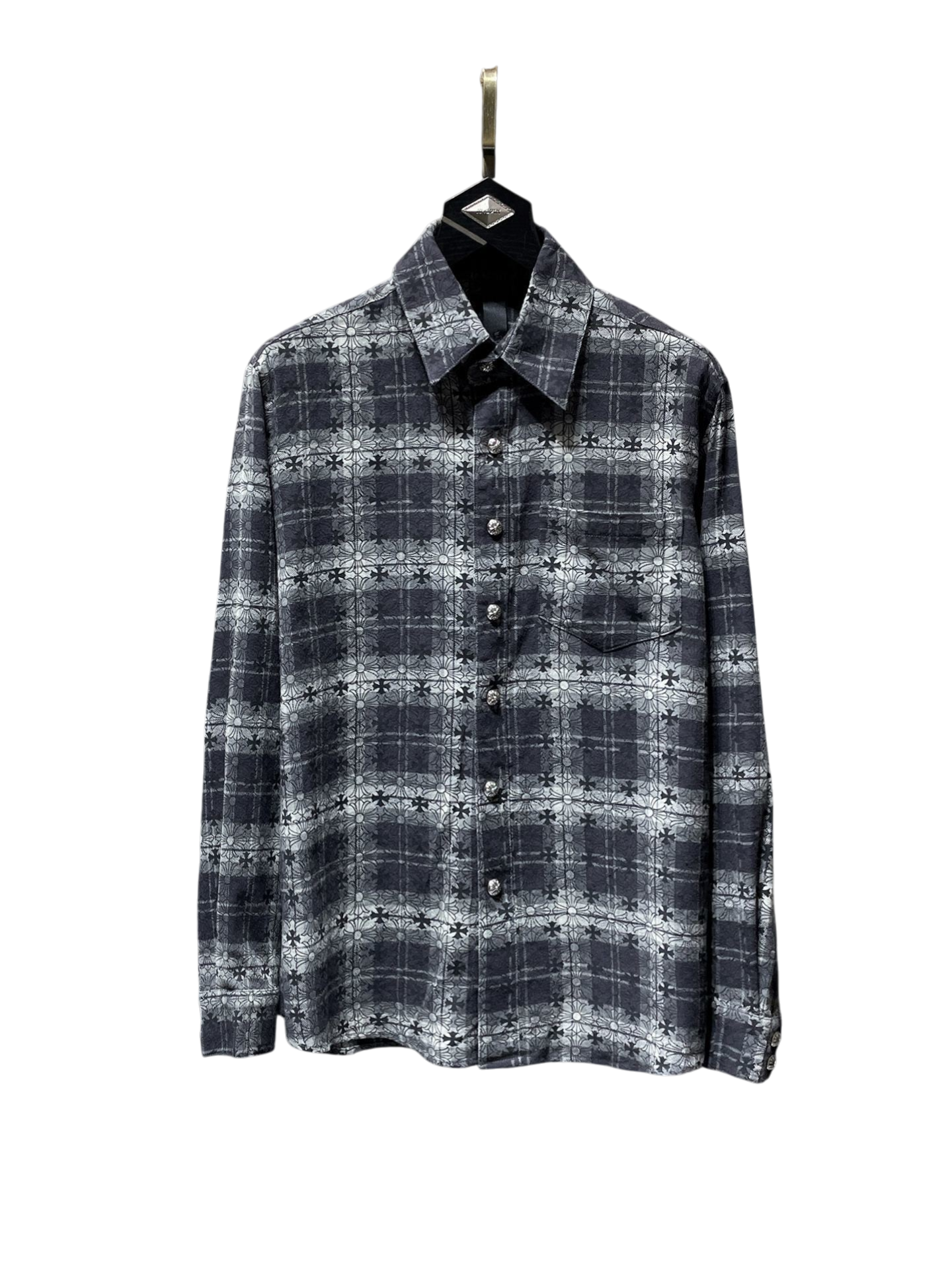 Gothic Cross Plaid Button-Up Shirt