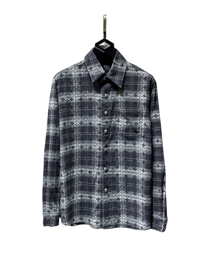 Gothic Cross Plaid Button-Up Shirt