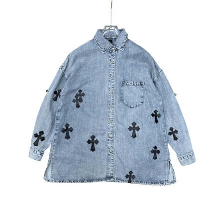 Chrome Hearts Cross Patch Denim Shirt – Light Wash