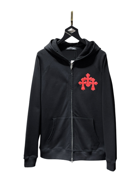 Chrome Hearts Cross Patch Zip-Up Hoodie – Black