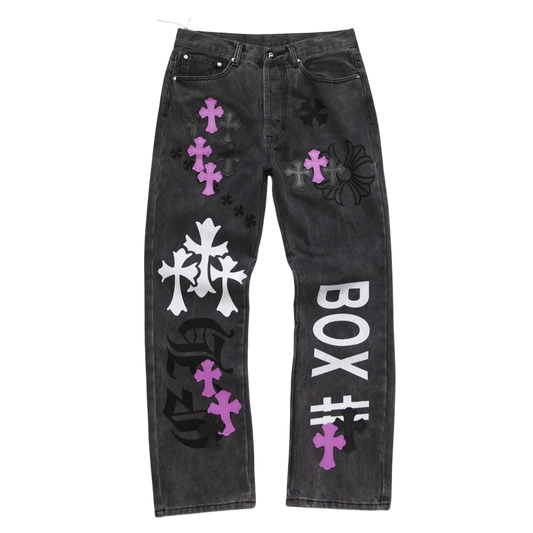 Cross Patch “Box” Denim Jeans – Black