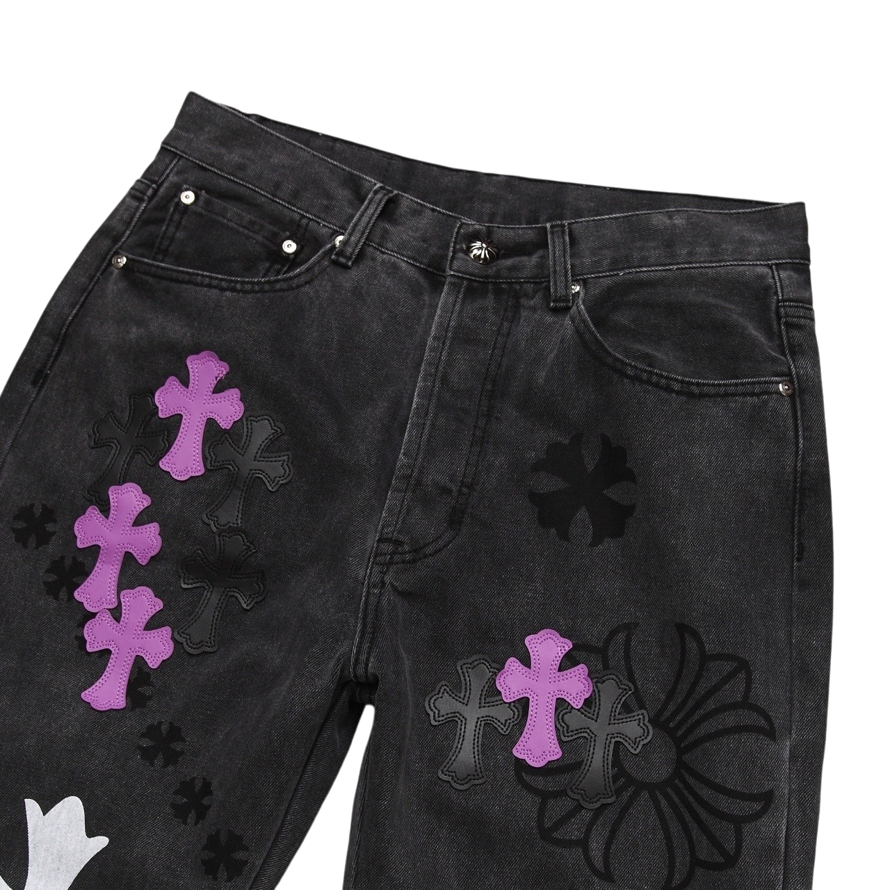 Cross Patch “Box” Denim Jeans – Black