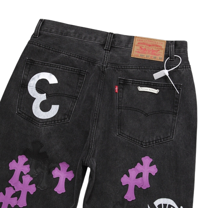 Cross Patch “Box” Denim Jeans – Black