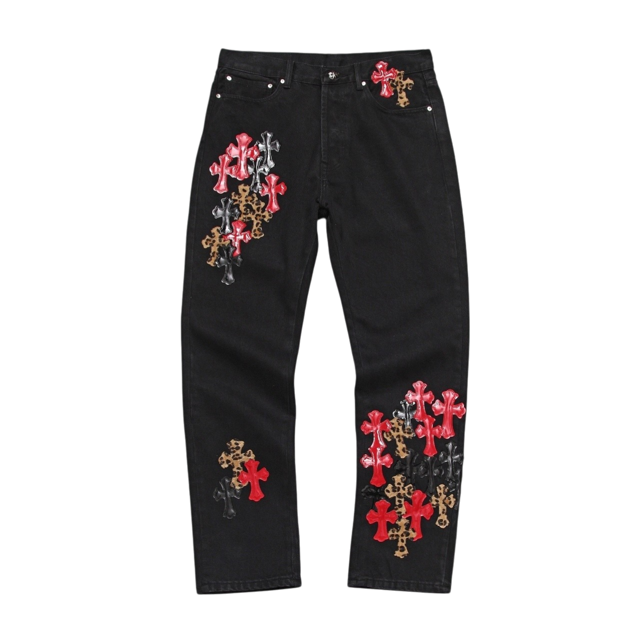 Multi Cross Patch Denim Jeans – Black