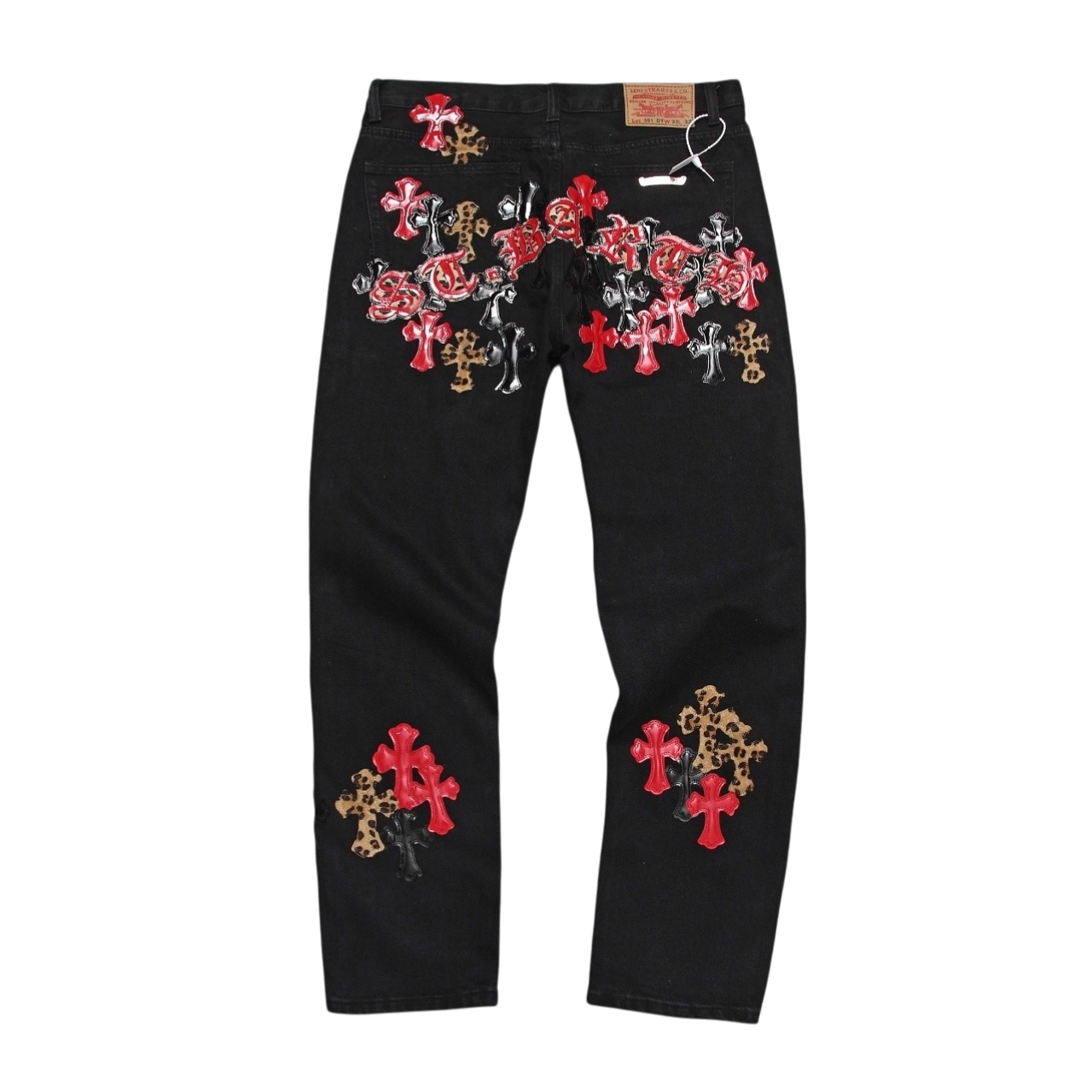 Multi Cross Patch Denim Jeans – Black