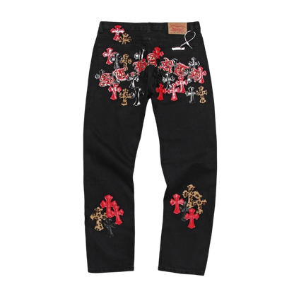 Multi Cross Patch Denim Jeans – Black
