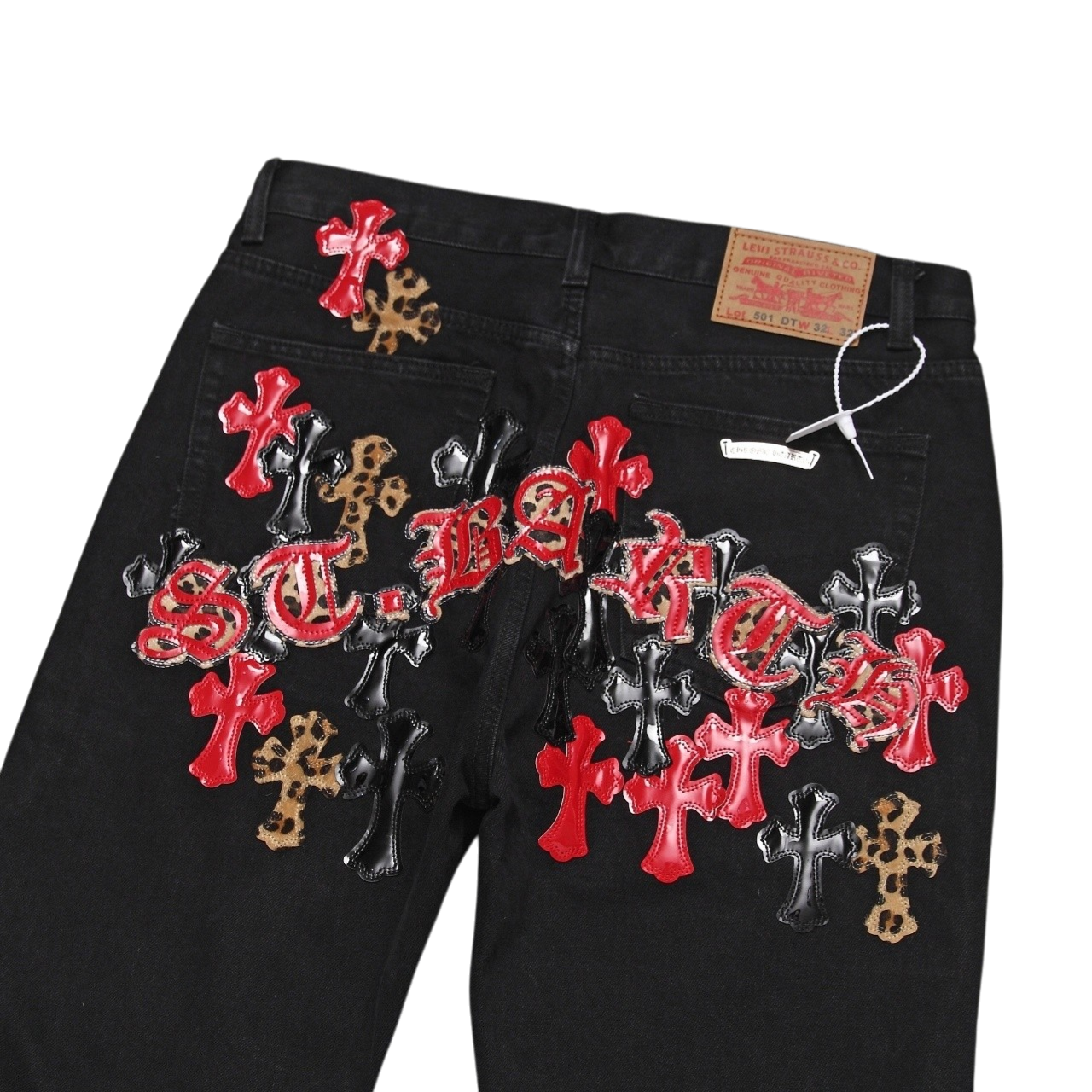 Multi Cross Patch Denim Jeans – Black