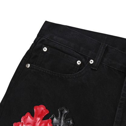 Multi Cross Patch Denim Jeans – Black