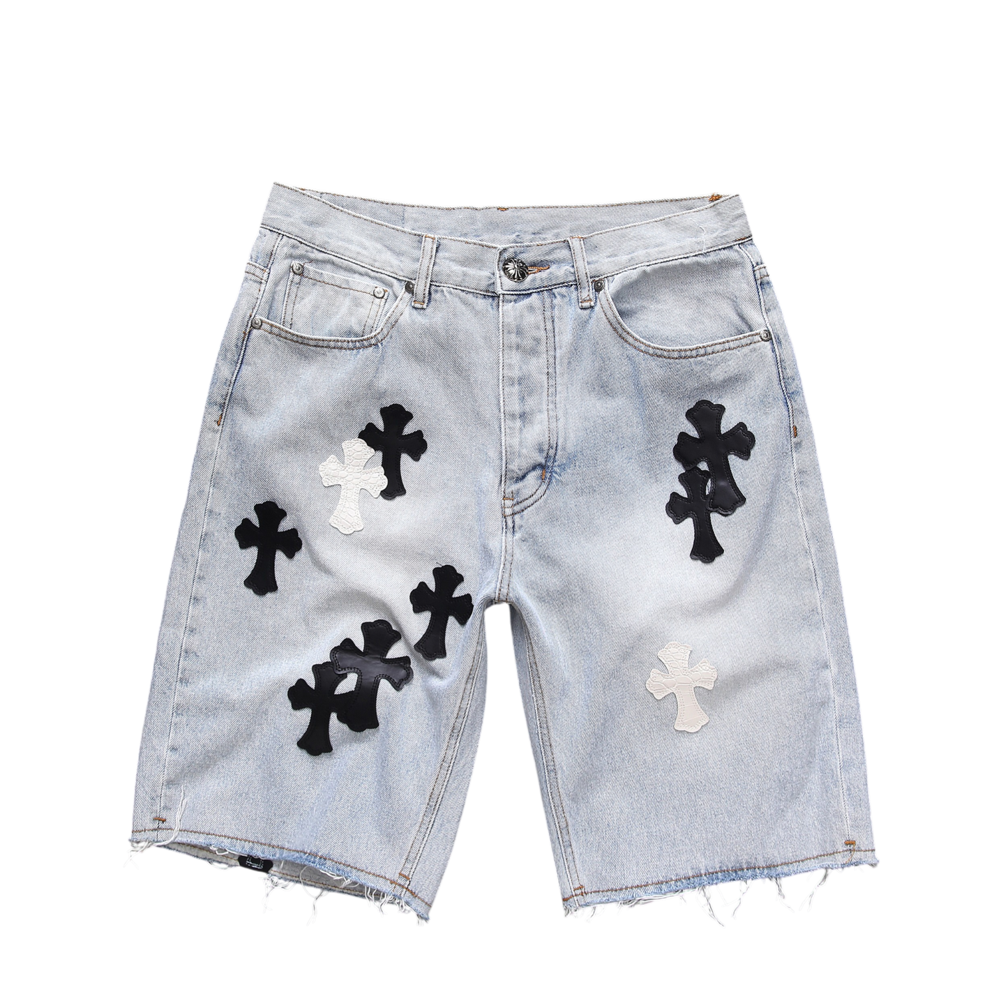 Cross Patch Denim Shorts – Light Wash
