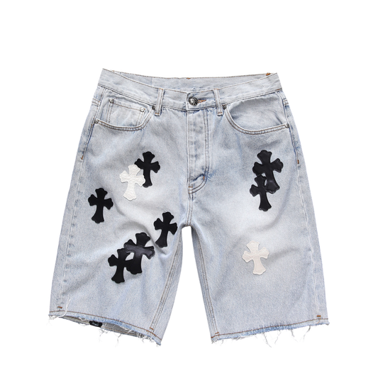 Cross Patch Denim Shorts – Light Wash