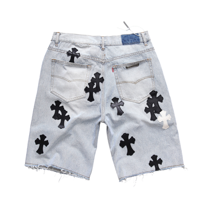 Cross Patch Denim Shorts – Light Wash