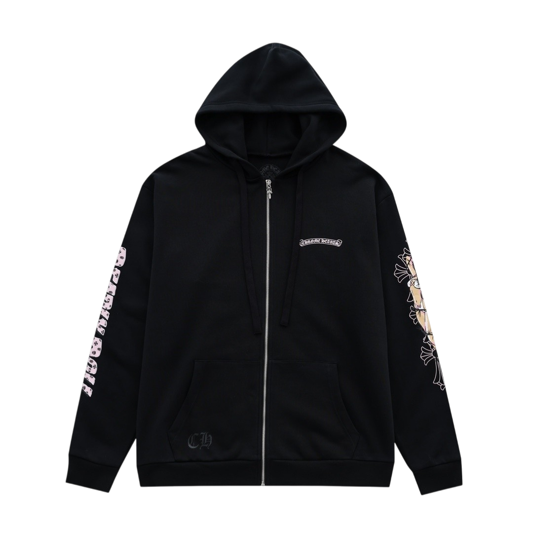 Chrome Hearts Deadly Doll Zip-Up Hoodie – Black Gothic Graphic