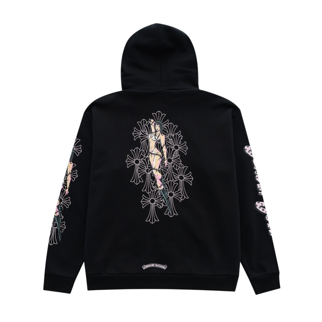 Chrome Hearts Deadly Doll Zip-Up Hoodie – Black Gothic Graphic